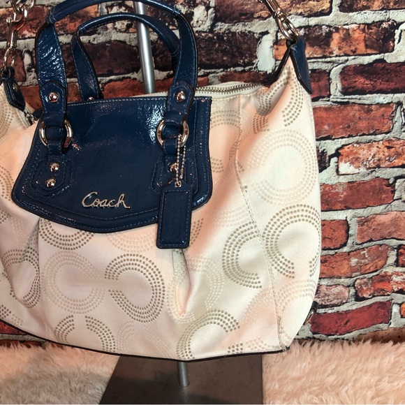 Coach Ashley Op Art Satchel F20027 in Khaki and Cobalt - Picture 3 of 15